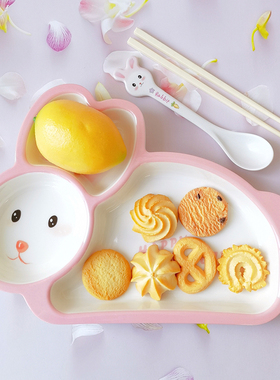 五和儿童餐盘分格女孩食品级卡通兔子宝宝餐具家用幼儿园婴儿饭盘