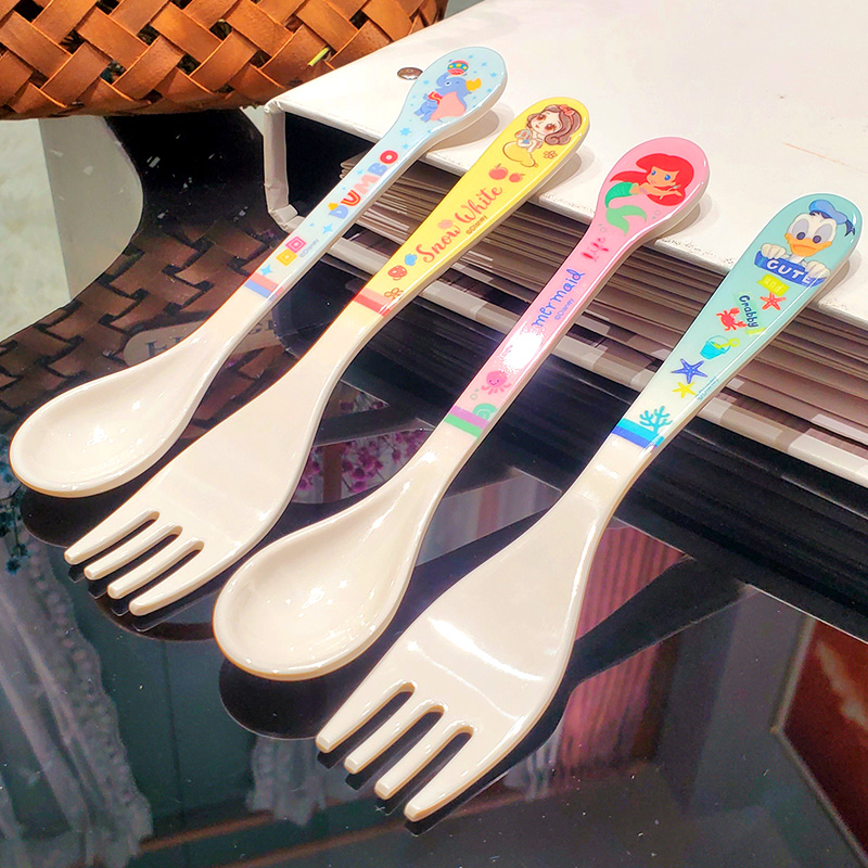 迪士尼餐具儿童卡通可爱叉子勺子宝宝学吃饭辅食密胺餐勺水果叉子