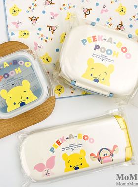现货日本维尼小熊噗噗POOH可爱幼儿童叉勺筷零食收纳餐垫袋便当盒