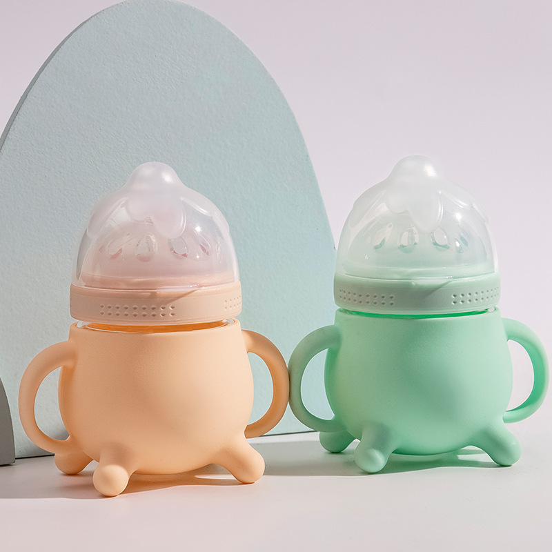 爱多奇卡通带硅胶套60口径玻璃奶瓶新生婴儿宝宝两用防胀气奶嘴
