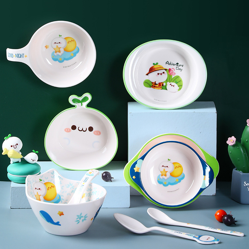 儿童宝宝碗吃饭4-6岁食品级 卡通长草颜团子婴儿小孩辅食专用餐具