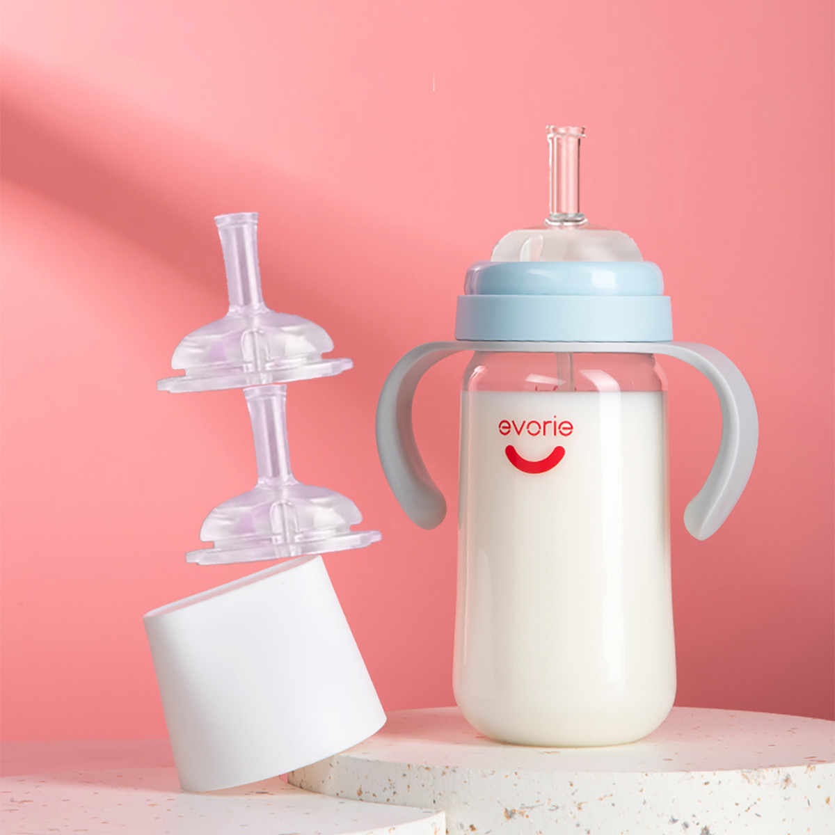 爱得利宽口径吸管奶瓶1岁以上2岁3岁婴儿耐摔大童塑料奶瓶吸管杯