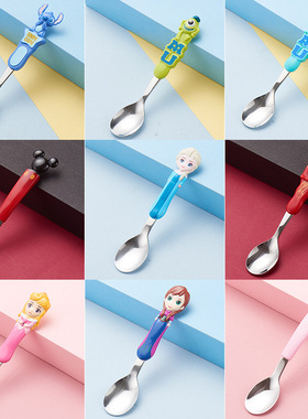 迪士尼勺子儿童吃饭不锈钢家用创意汤匙宝宝餐具勺子筷子叉子套装