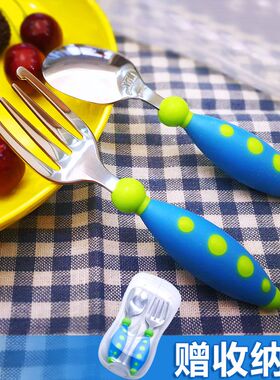 NUK婴儿不锈钢勺子宝宝学吃饭餐具儿童勺子叉子套装训练叉勺便携
