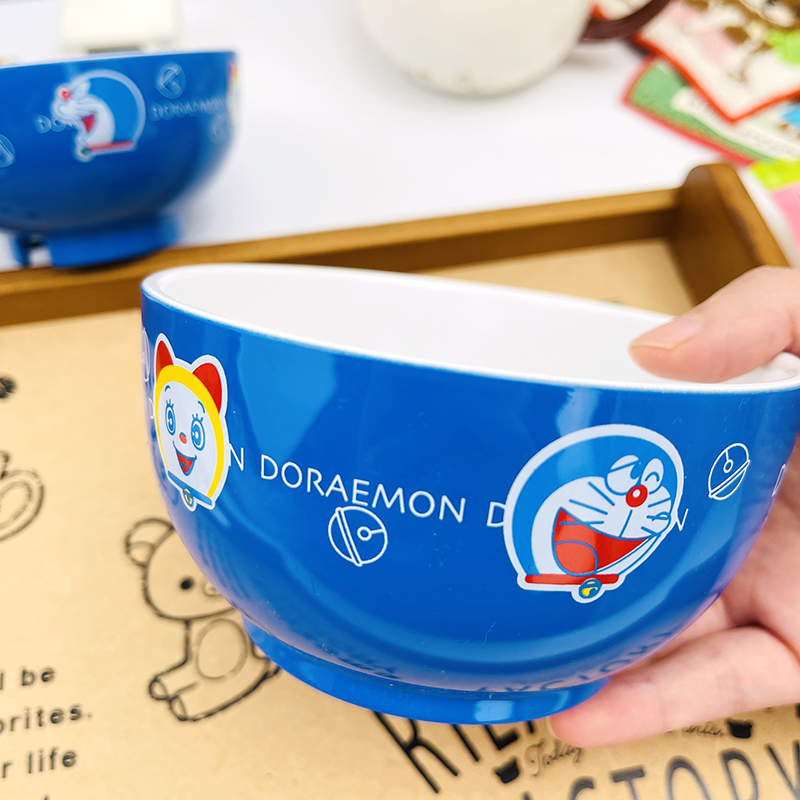 现货日本制哆啦A梦机器猫宝宝幼儿童蓝色可爱卡通树脂耐摔汤饭碗
