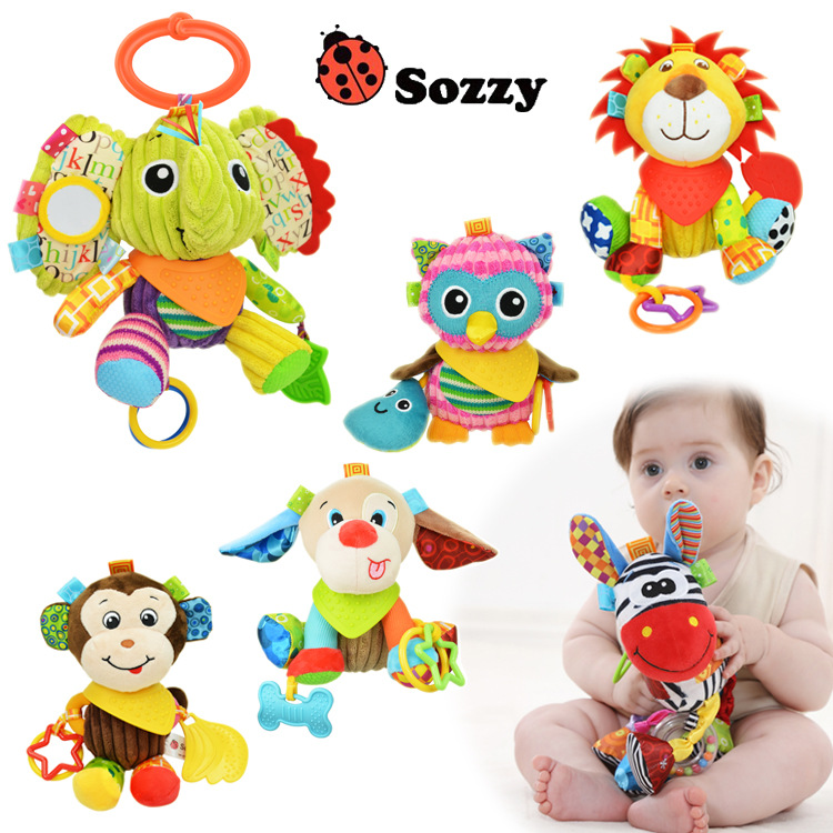 Sozzy带响纸新生儿宝宝0-1岁益智床挂毛绒动物挂件玩偶婴儿玩具