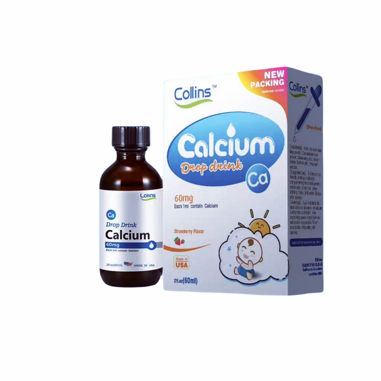 Collins科琳思高钙滴液美国原装瓶进口有机海藻钙安全科林斯