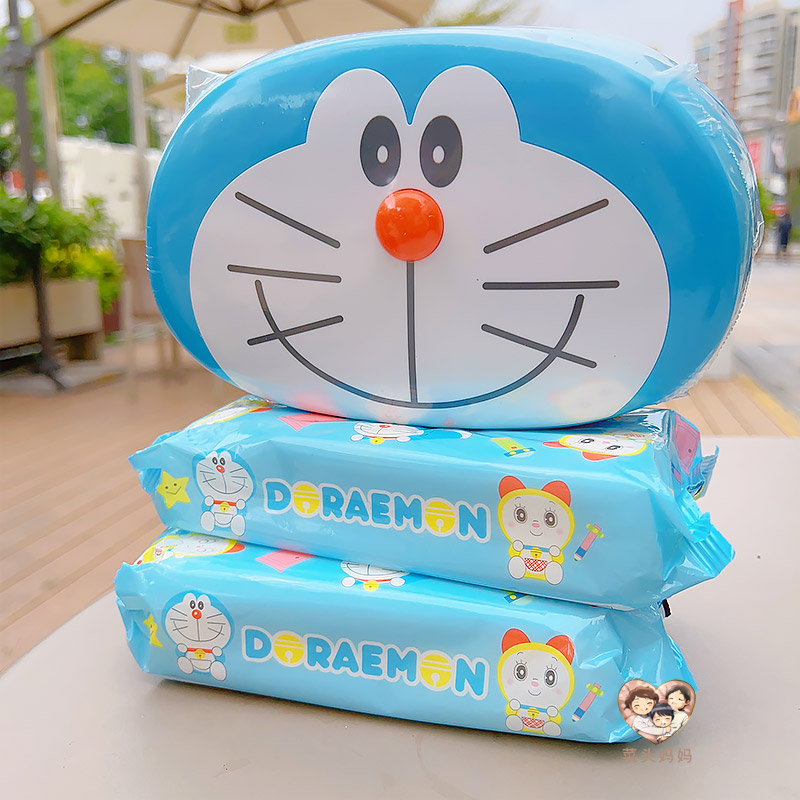 日本进口哆啦A梦湿巾卡通成人婴儿童湿纸巾温和护肤盒装80抽