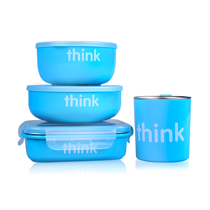 美国ThinkBaby儿童餐具4件套304不锈钢宝宝餐具水杯礼盒吃饭碗