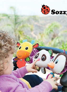 美国专柜正品SOZZY企鹅婴儿推车床挂音乐灯光牙胶拉环 毛绒玩具
