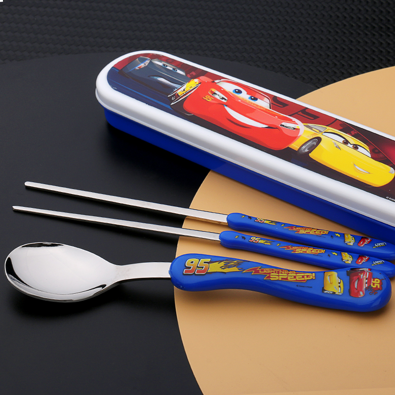 迪士尼儿童筷子勺子便携盒装家用卡通宝宝吃饭不锈钢学生餐具套装