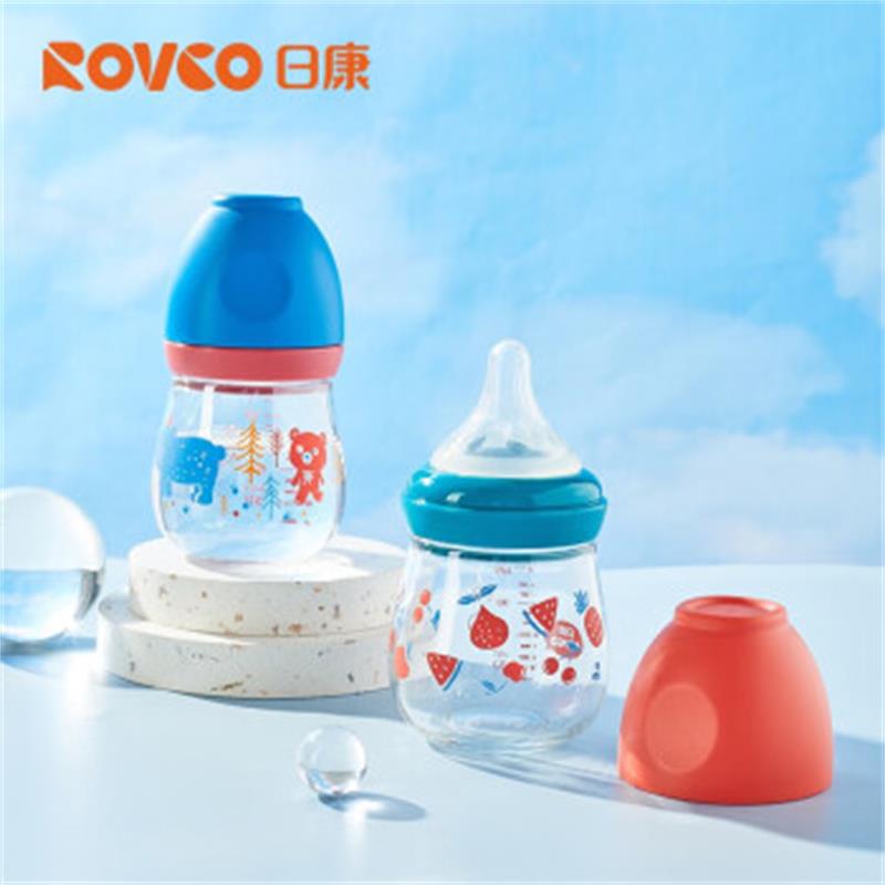 日康新生儿宽口径玻璃奶瓶防胀气奶瓶果汁奶瓶营养护理瓶3个装