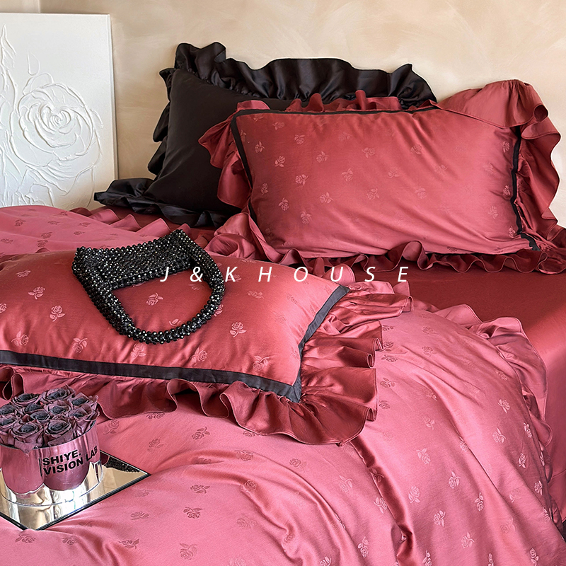 Retro|婚庆婚嫁新婚天丝棉四件套红色结婚床上用品床单轻奢高级感