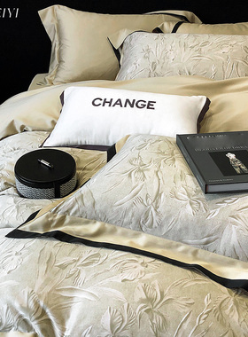 美式印花高级感裸睡床单四件套天丝棉100S被套印花复古风床上用品