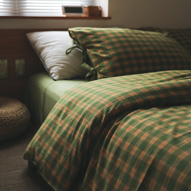 草莓抹茶~|纯棉水洗棉四件套复古绿卧室宿舍床单被套套件床上用品