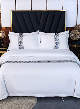 宾馆酒店床上用品三四件套纯白色床单床笠被套被子全套七件套布草