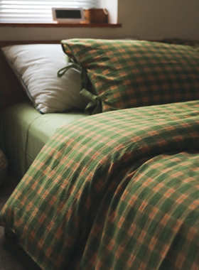 草莓抹茶~|纯棉水洗棉四件套复古绿卧室宿舍床单被套套件床上用品