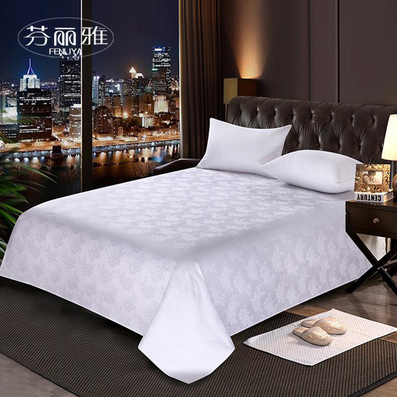 宾馆酒店专用60S提花床上用品单人双人贡缎提花纯白全棉床单白色