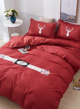 大红色婚庆四件套结婚红色床上用品新房喜被新婚床品中式床单被套
