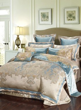 欧美式样板房居家高档床上用品四六八十件套 全棉贡缎1.8米双人床