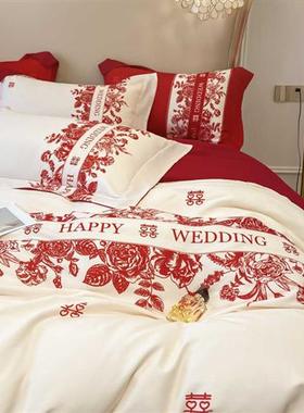 高档婚庆四件套结婚床上用品轻奢喜庆被套红色床单喜被床笠婚礼房