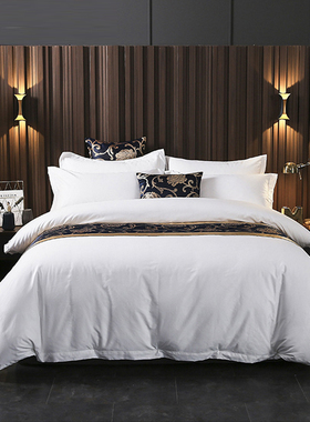 五星级酒店风四件套60支全棉纯白色宾馆民宿专用床上用品布草被套