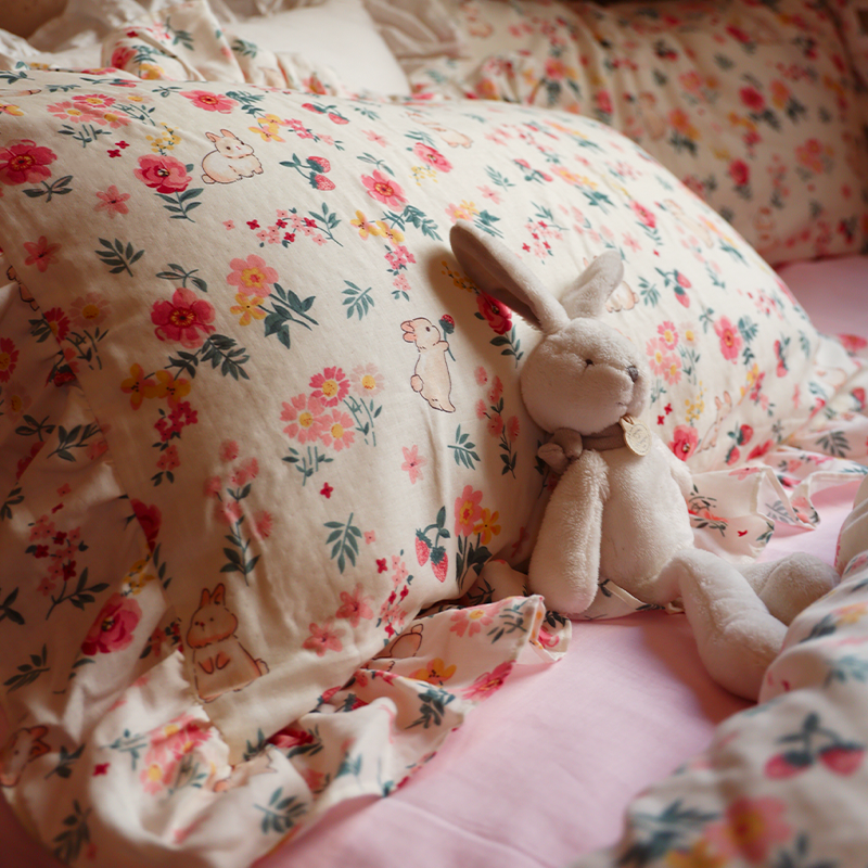 花枝小兔~丨100纯棉双层纱法式复古花边三四件套床单被套床上用品