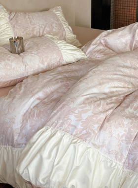 法式少女心裸睡床单四件套全棉纯棉100S长绒棉被套高级感床上用品