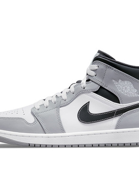 Nike耐克男鞋Air Jordan 1 Mid烟灰白黑高帮复古篮球鞋554724-078