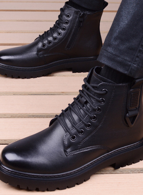马丁靴男士冬季短靴中帮真皮增高加绒韩版英伦风高帮皮靴工装靴子