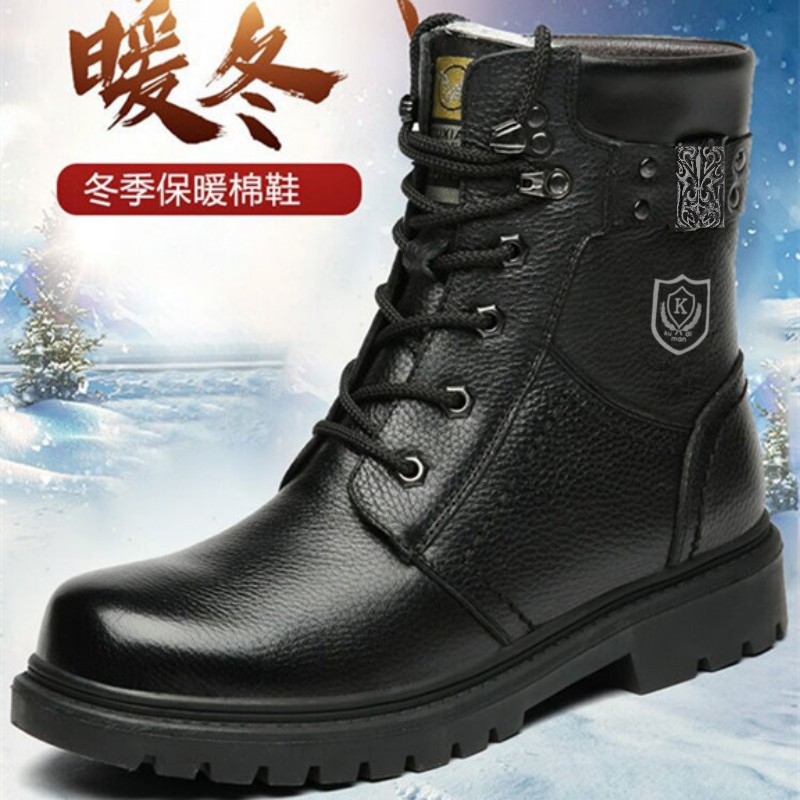 冬季马丁靴男高帮加绒保暖棉鞋真皮靴内增高英伦中帮雪地工装靴子