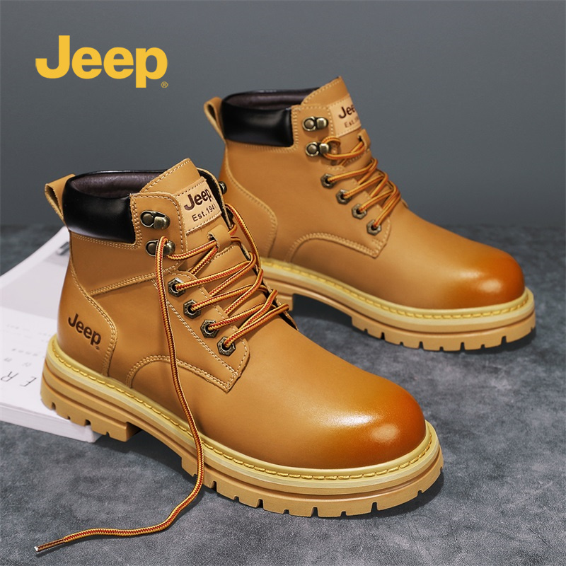 jeep吉普马丁靴男冬季英伦风高帮加绒男鞋中帮棉鞋复古休闲工装靴