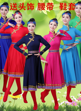 2022女新款成人表演服饰广场少数民族演出服装大摆裙蒙古舞蹈服装