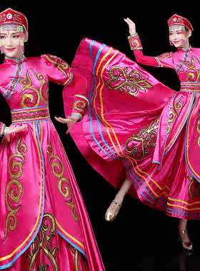 新款蒙古服装女生活装现代舞蹈服演出服饰成人民族风大摆长裙冬季