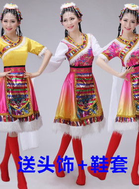 新款藏族舞蹈演出服儿童成人藏服蒙古少数民族衣服表演服装女套装