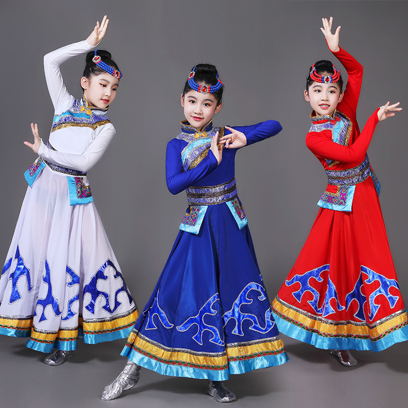 少数民族服装儿童男女蒙古袍藏族舞蹈演出服蒙族女童民族男孩新款