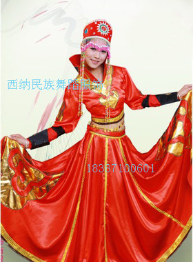 新款促销正品蒙古族红色大摆裙舞蹈演出 舞台表演演出民族服装 女