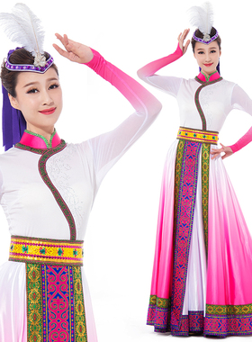 新款白色艺考蒙古舞服装少数民族舞蹈服装女成人大型舞台群舞服装