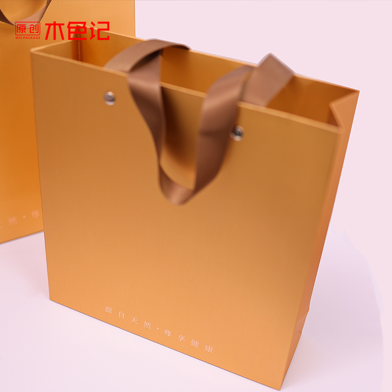 木色记礼品袋纸袋手挽袋滋补品通用礼袋燕窝虫草包装盒礼品袋金色