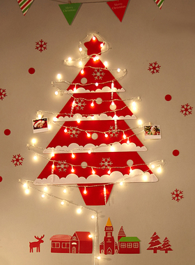 圣诞节装饰品橱窗墙面树商场珠宝店铺餐厅布置创意发光圣诞树贴画