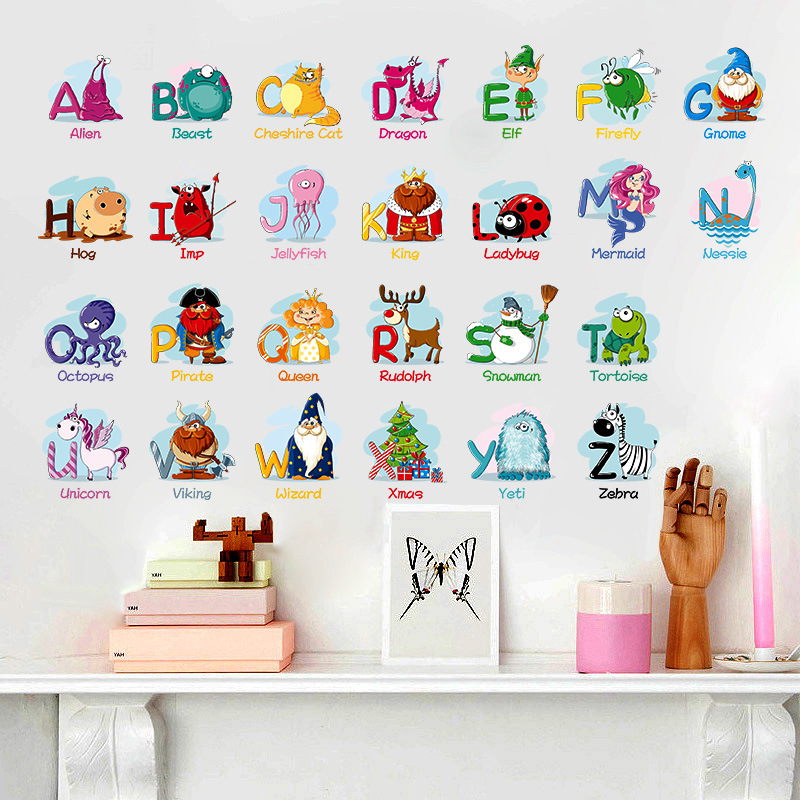 可移除儿童卡通动物英文字母墙贴纸幼儿园早教宝宝房间装饰壁贴画