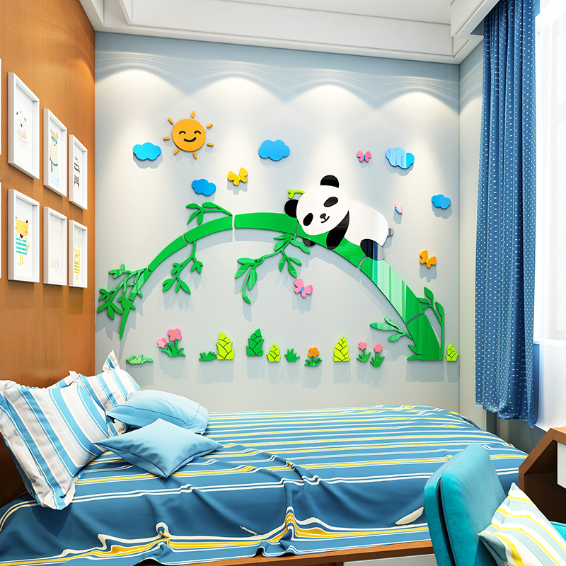 卡通熊猫贴纸儿童房间布置网红男孩宝卧室墙面装饰品床头背景壁画