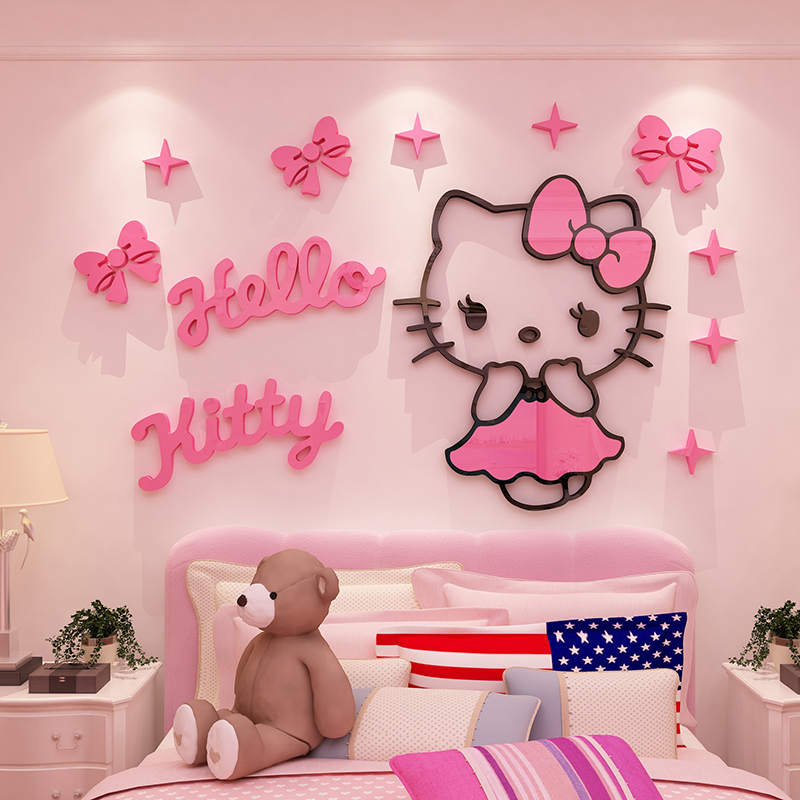 hellokitty猫贴纸儿童公主房间布置女孩宝宝卧室床头墙面装饰品