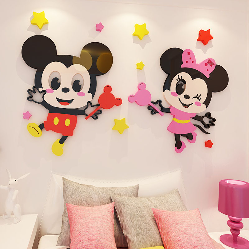 米奇儿童房床头墙贴3d立体宝宝女孩卧室房间装饰创意可爱墙贴画