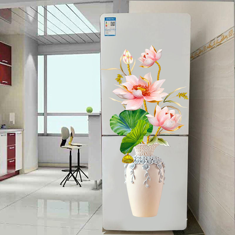 厨房冰箱自粘贴纸装饰品门翻新贴中国风3d立体创意个性可移除贴画