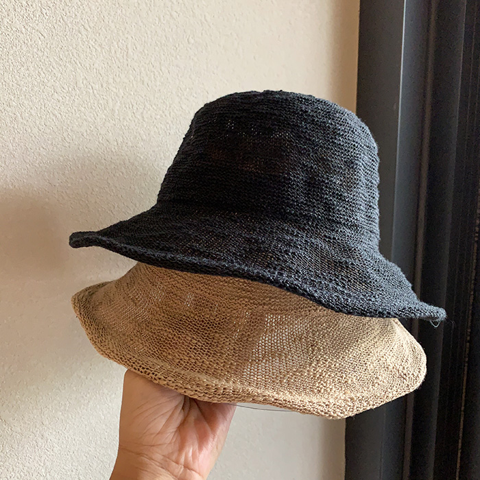 韩国ins风纯色复古麻棉渔夫帽女百搭时尚盆帽针织可折叠遮阳帽子