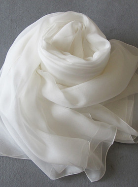 白色丝巾新款2024夏季披肩外搭女薄款100%桑蚕丝春秋纱巾真丝围巾