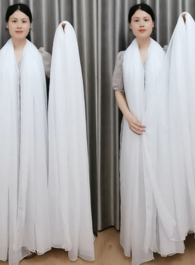 3米白色丝巾女秋冬季时尚长款围巾纯色雪纺纱巾百搭薄款披肩两用