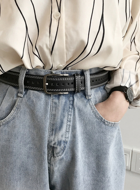 韩国新款BF风皮带镂空全孔腰带免打孔学生女士牛仔裤带百搭简约潮