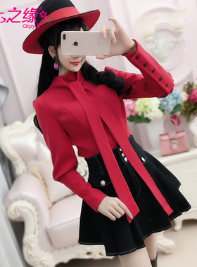 七七之缘冬装新款韩版 红色加绒加厚立领修身长袖女装衬衫